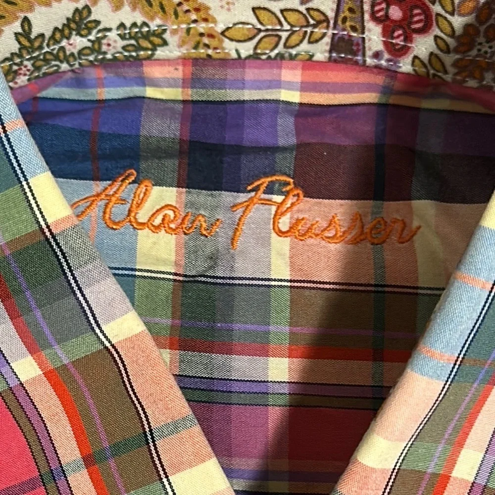 Alan Flusser Mens M Plaid Long Sleeve Flip Cuff Button Down Shirt Paisley